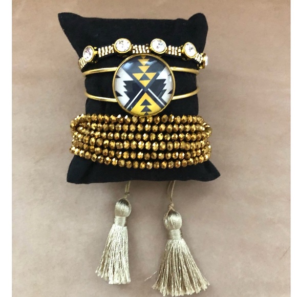 Geo Aztec Inspired Crystal Rhinestone Bangle Beaded 3 piece set - Picture 4 of 6